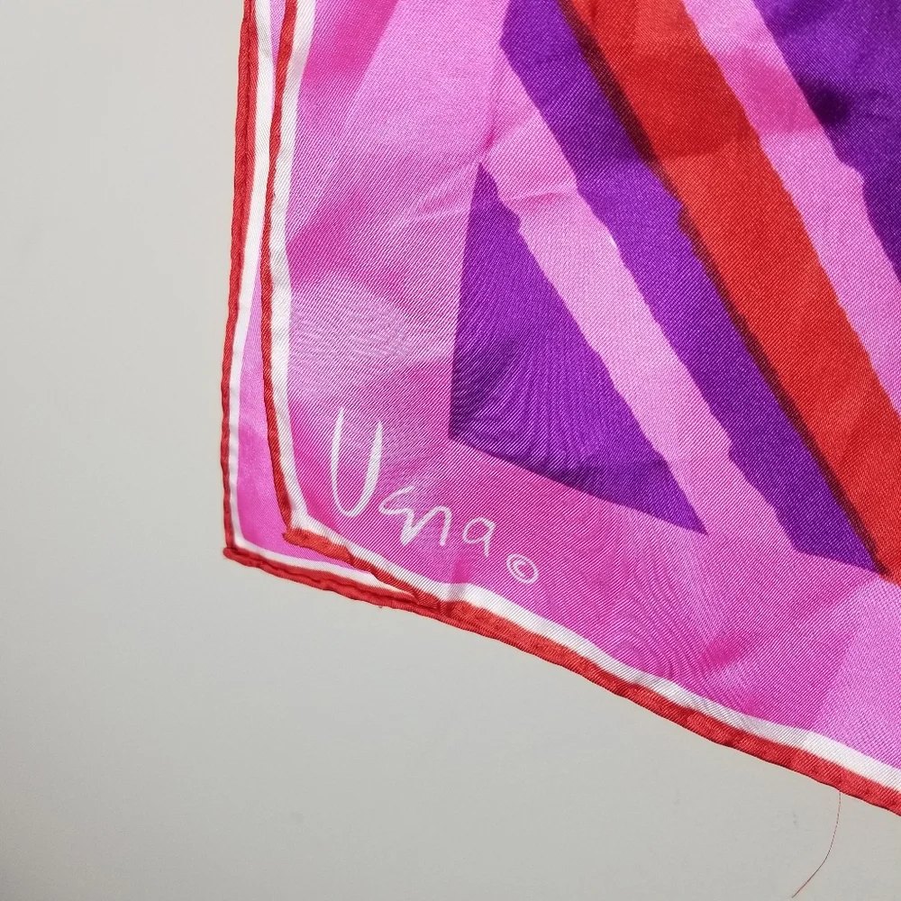 Vera Neumann Vintage Silk Scarf 70s 80s Graphic Pink Purple 15×44